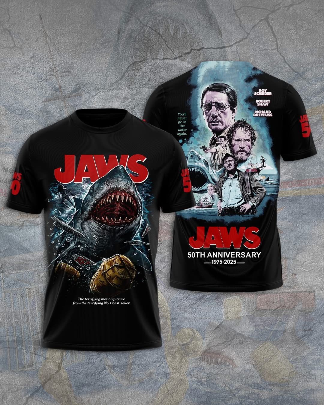 Jaws Killer Shark 50Th Anniversary 1975 2025 T-Shirt Mens Clothing Fan Merch Cool Gifts