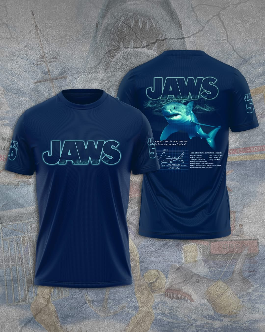 Jaws Killer Shark 50Th Anniversary 1975 2025 T-Shirt Movie Jaws Fan Merch Gift Ideas