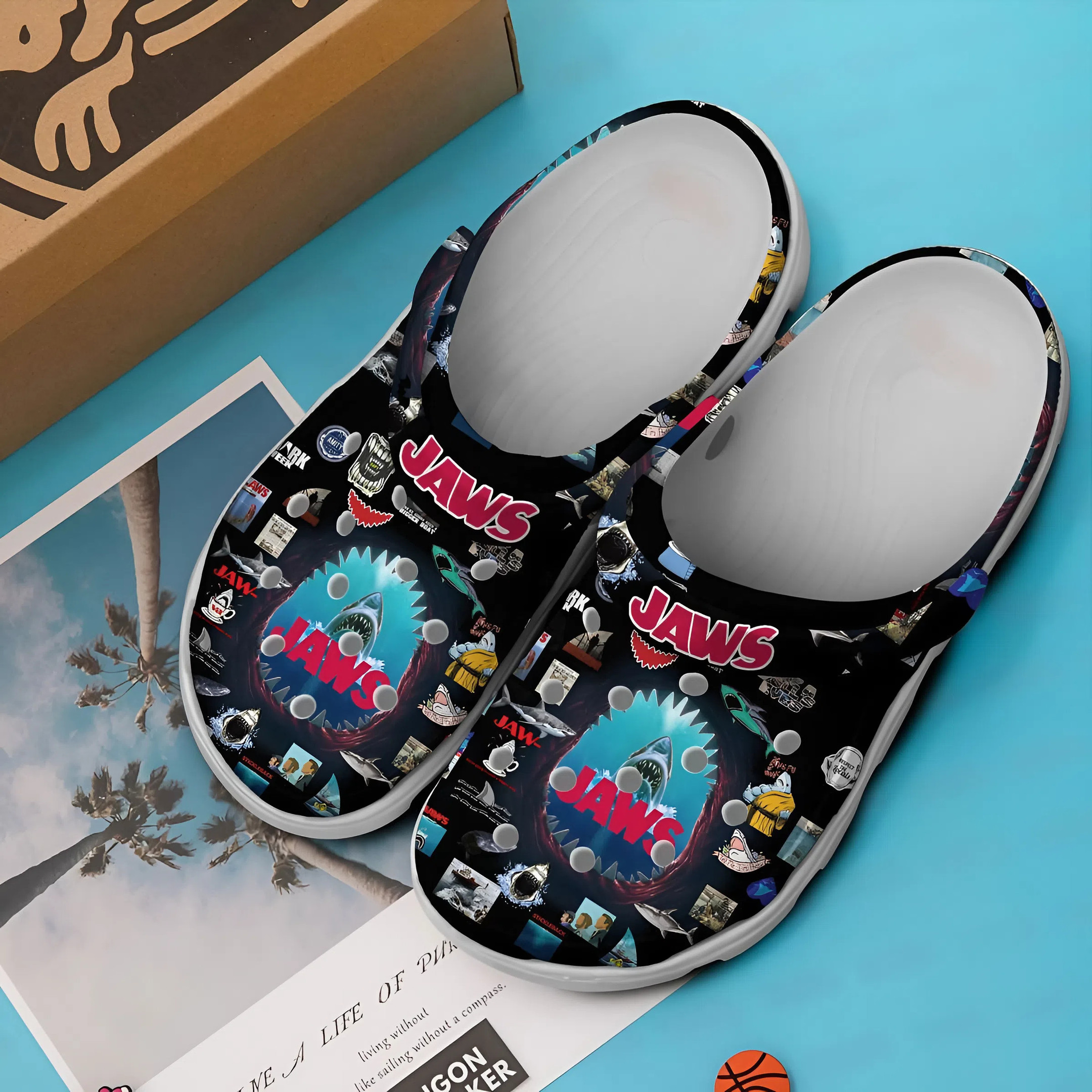 Jaws Movie Icons Black Crocs Shoes Unique Shark Gift For Fans