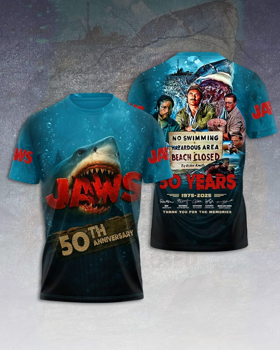 Jaws No Swimming Hazardous Area 50Th Anniversary 1975 2025 Shirt Thank You For The Memories