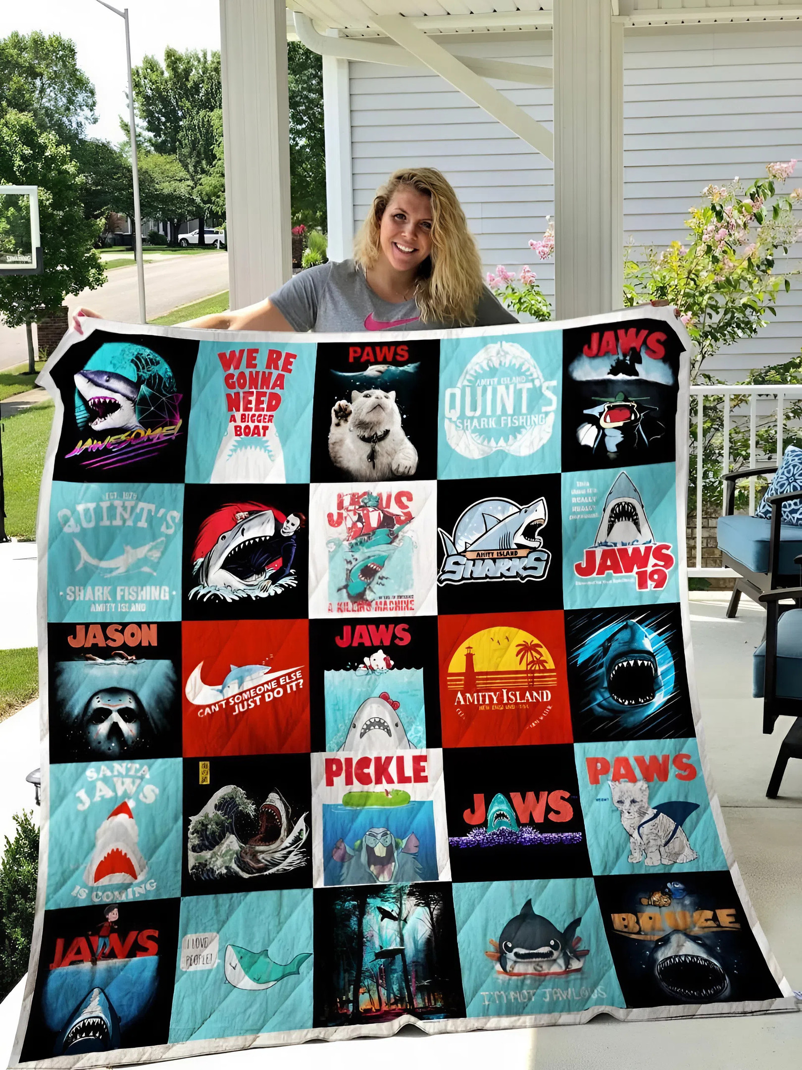 Jaws Pop Culture Quilt Blanket Bigger Boat Shark Gift For Fans
