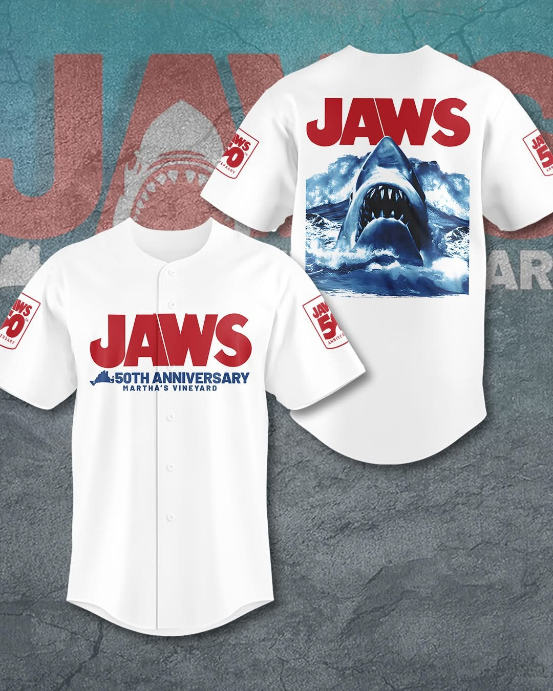 Jaws Shark 50Th Anniversary Martha's Vineyard 1975 2025 Jersey Movie Jaws Fan Merch Gifts