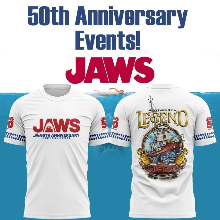 Jaws Shark 50Th Anniversary Martha's Vineyard 1975 2025 T-Shirt Great Fan Merch Clothing