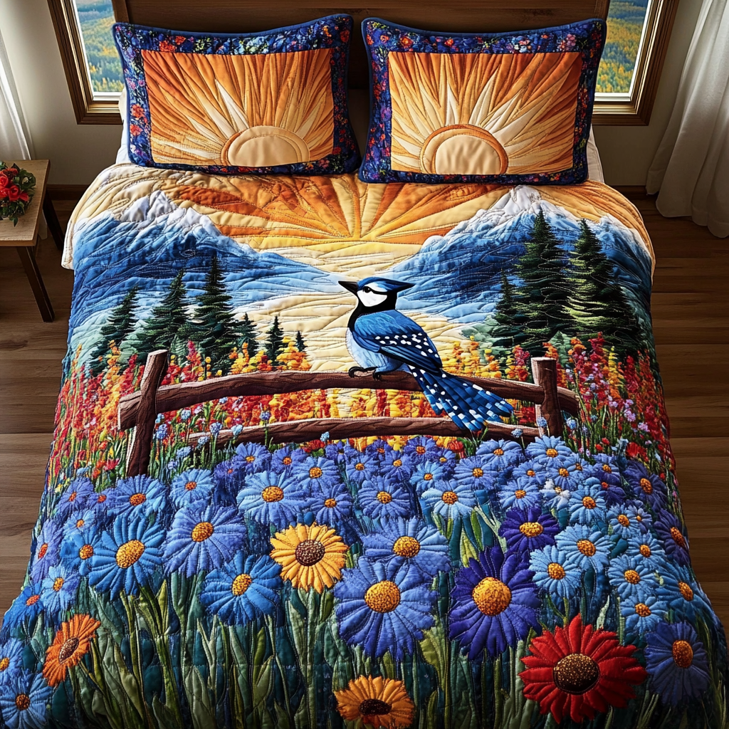 Jays Flight Quilted Bedding Set Holiday Duvet Covers Gift Ideas For Bird Lovers