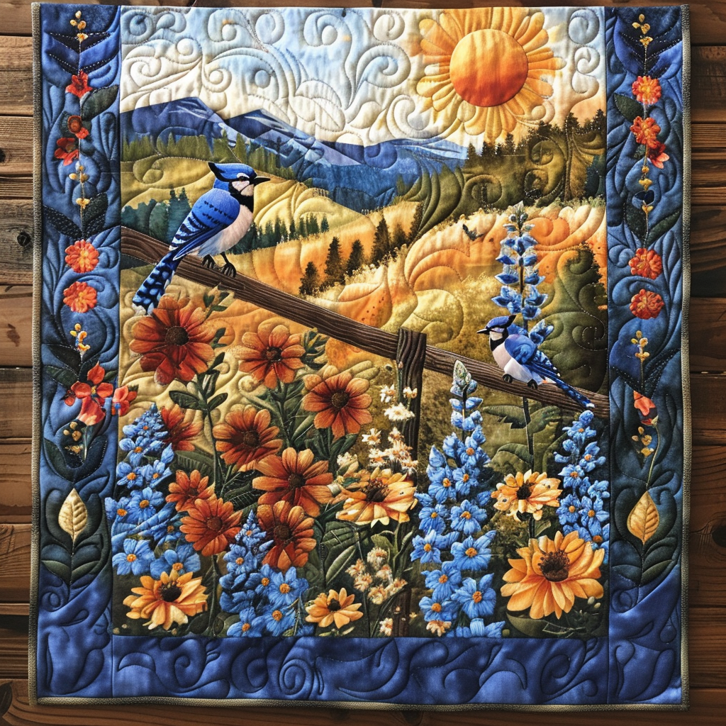 Jays Flight Quilted Table Runner Spring Table Runner Best Gifts For Birdwatchers