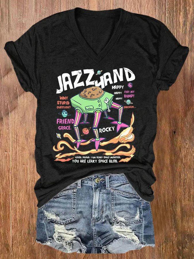 Jazz Hands Rocky V-Neck Shirt Project Hail Movie Eridian Humor Space Adventure Fan Gift
