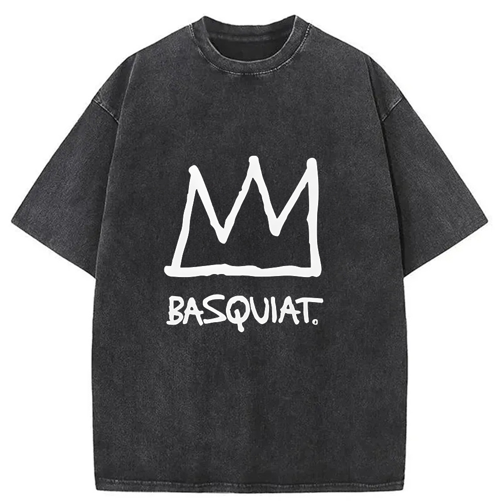 Jean Michel Basquiat Crown Washed T-Shirt Soft Comfortable Daily T Shirt Gifts For Friends Jean Michel Basquiat Crown Washed T-Shirt Soft Comfortable Daily T Shirt Gifts For Friends
