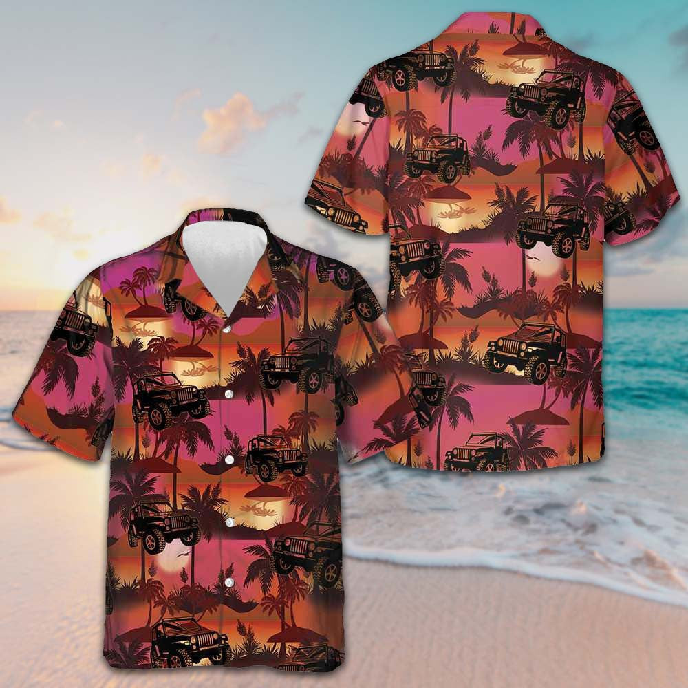Jeep Tropical Sunset Pattern Hawaiian Shirt Cool Summer Shirts For Guys Jeep Tropical Sunset Pattern Hawaiian Shirt Cool Summer Shirts For Guys