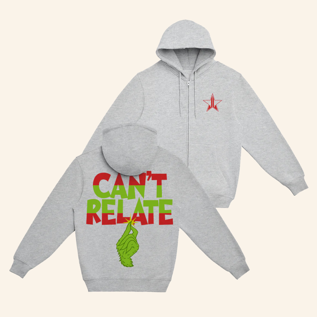 Jeffree Star Cosmetics Merch Can't Relate Holiday Zip Up Hoodie Xmas Gifts For Him