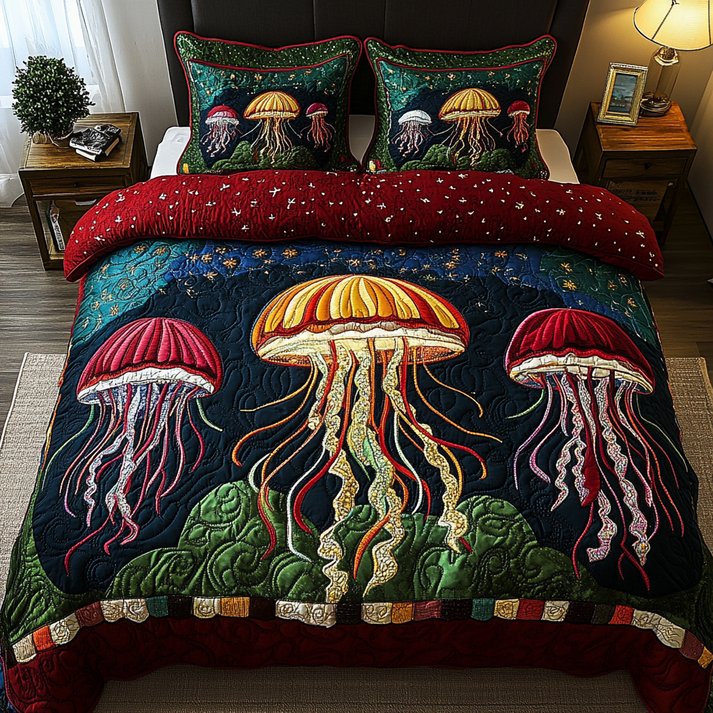 Jelly Bliss Quilted Bedding Set Aesthetic Room Decor Jellyfish Birthday Gifts