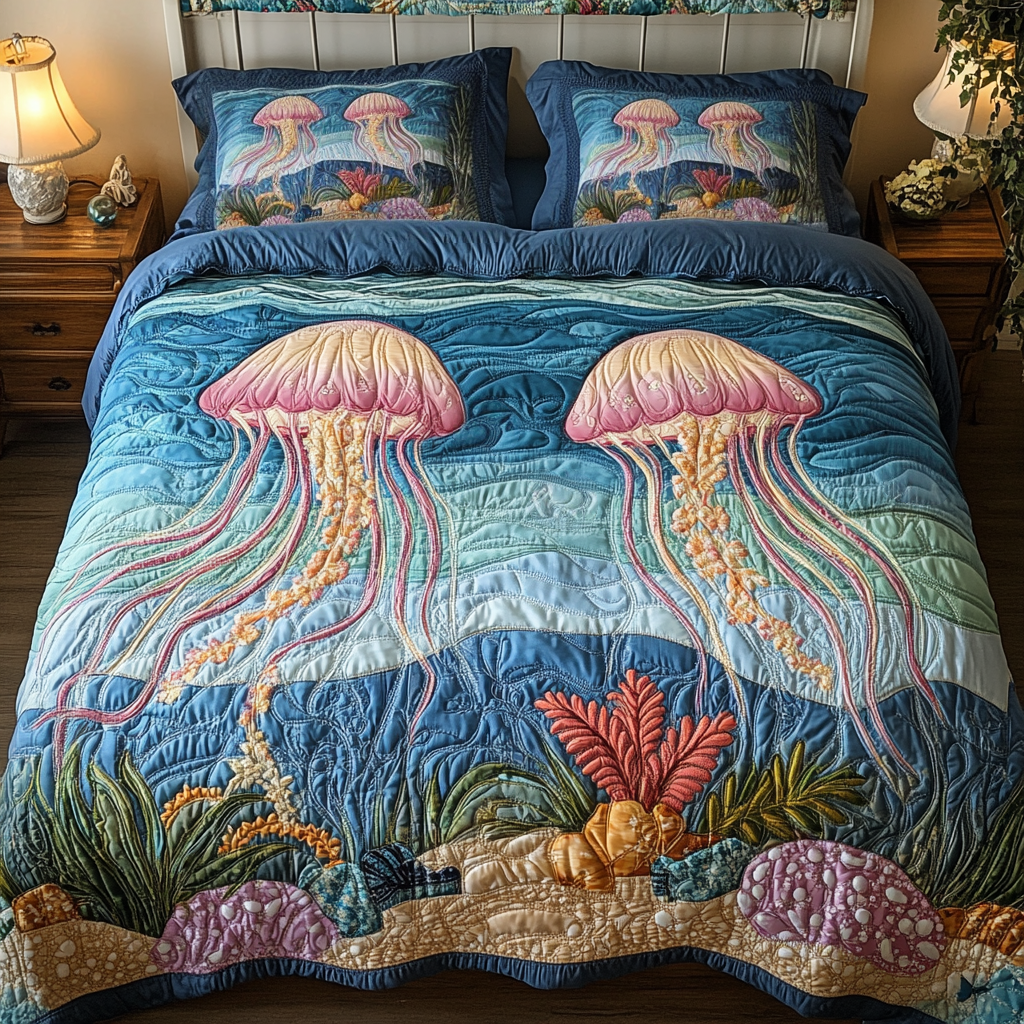 Jelly Delight Quilted Bedding Set Bed Decorations Jellyfish Gifts For Her