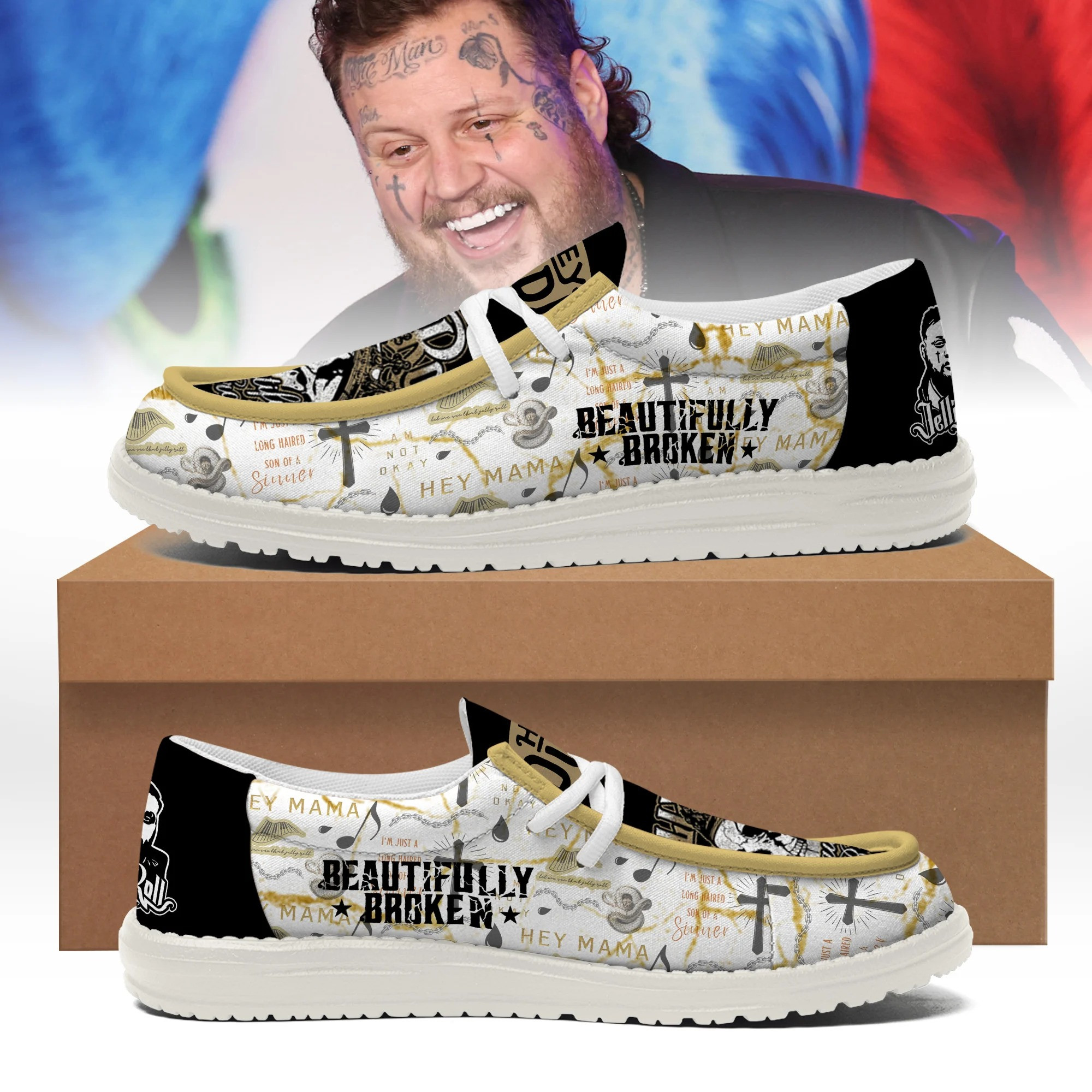Jelly Roll Beautifully Broken Casual Shoes Sneakers Tour Merch Best Gifts For Rock Fans