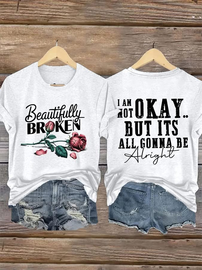 Jelly Roll Beautifully Broken Roses Women's V-Neck T-Shirt I'm Not Okay But It's Be Alright