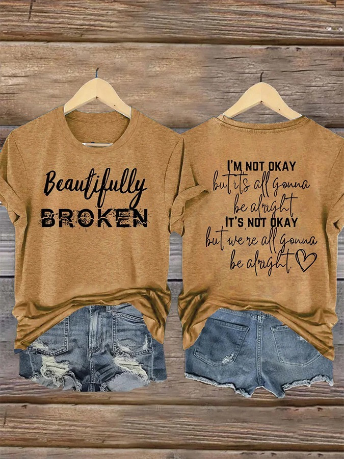 Jelly Roll Beautifully Broken Women's V-Neck Shirt I'm Not Okay Tour Merch Fan Gifts
