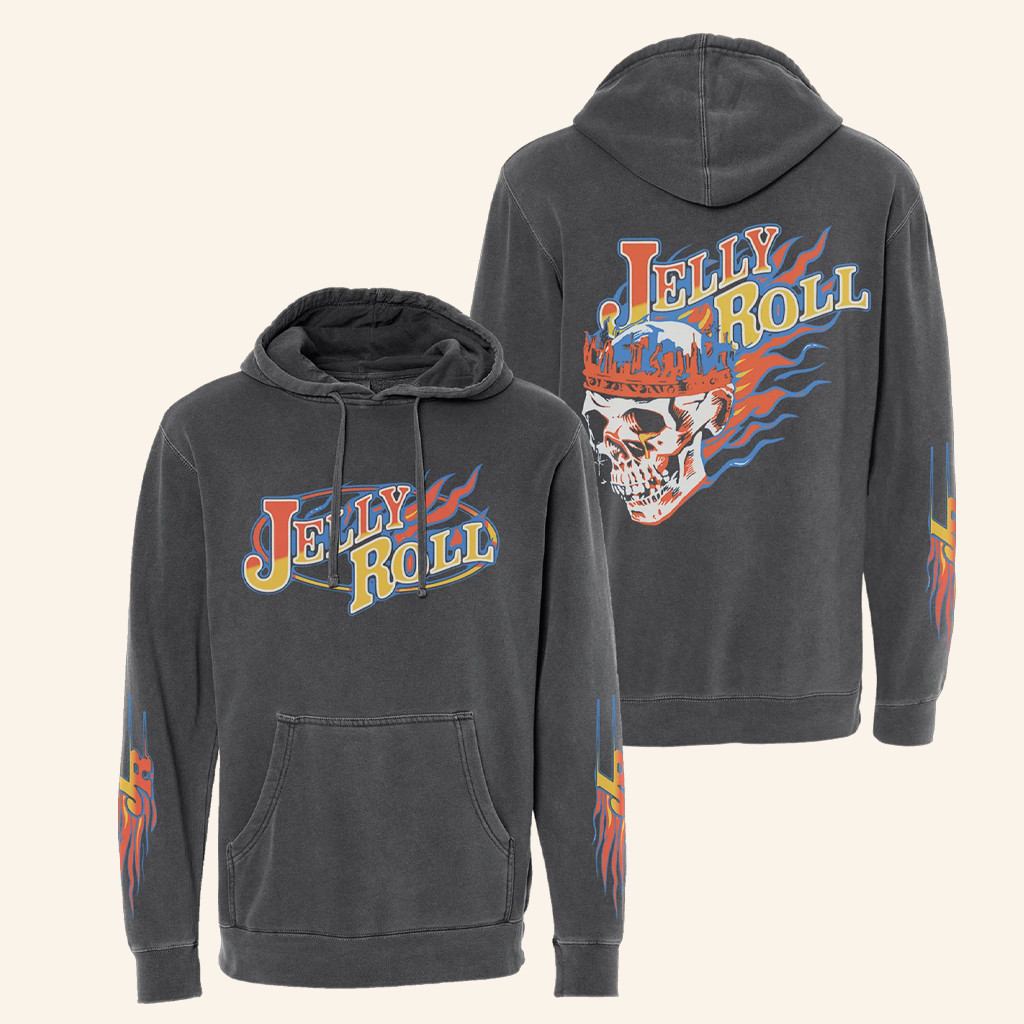 Jelly Roll Merch Flame Skull Pigment Black Hoodie Birthday Gift For Rapper Fans