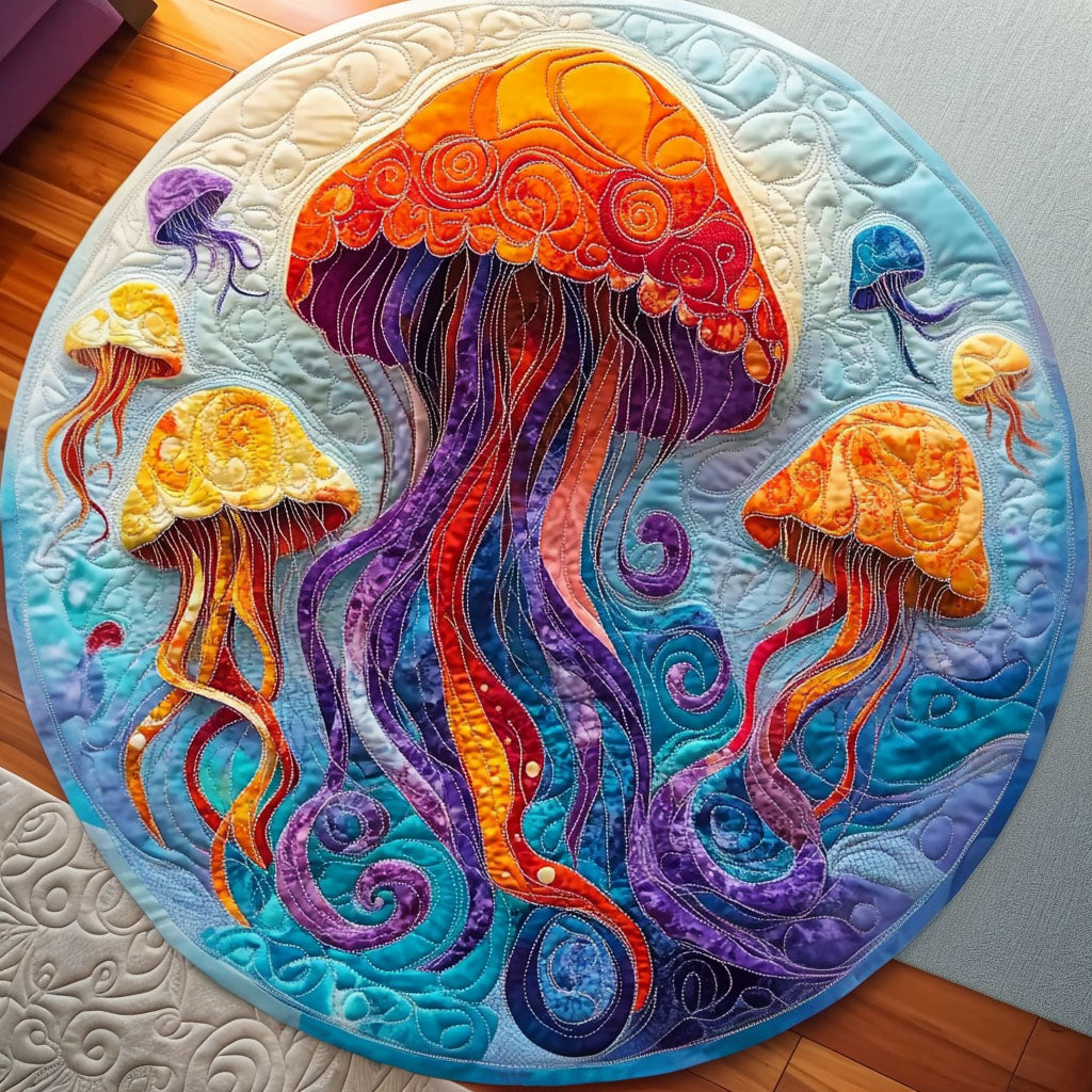 Jellyfish Bloom Quilted Round Mat Entrance Way Ideas Presents For Ocean Lovers