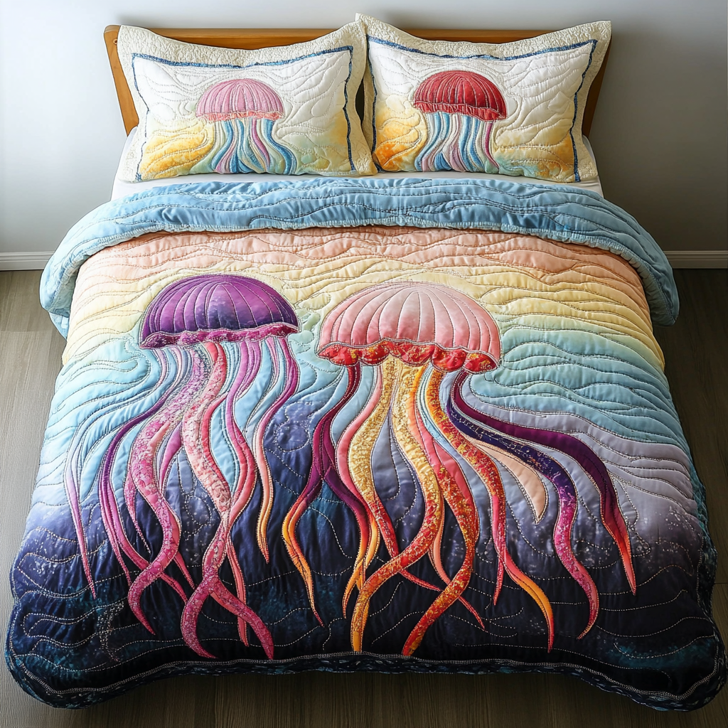 Jellyfish Dreams Quilted Bedding Set Bed Decorations Jellyfish Xmas Gift