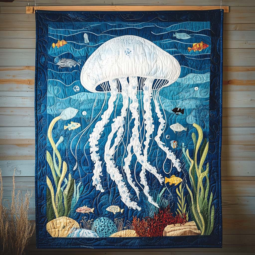 Jellyfish Glow Quilted Blanket Gift For Ocean Lover