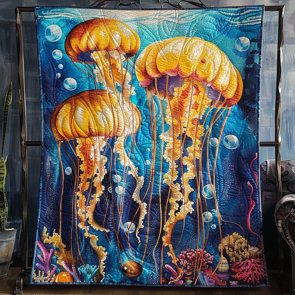 Jellyfish Ocean Ballet Quilted Blanket Underwater Sea Creature Throw Best Gift For Ocean Lover Marine Fan