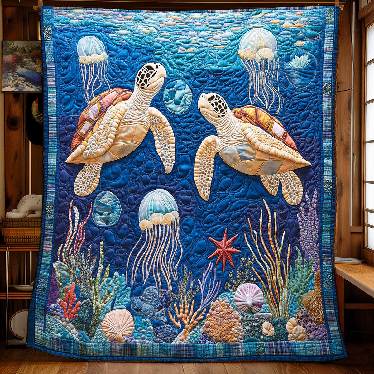 Jellyfish Turtle Quilt Blanket King Blanket Sea Turtle Themed Gifts