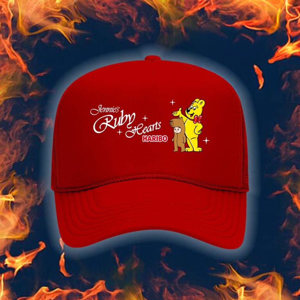 Jennie x Haribo Merch Ruby Hearts Red Trucker Hat Best Birthday Gift For Husband