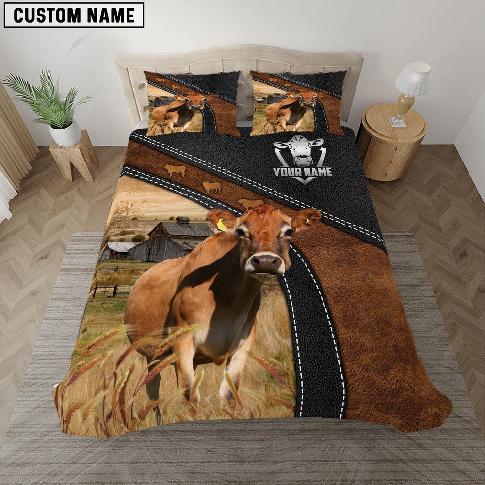 Jersey Black Leather Premium Pattern Customized Name Bedding Set Couple Gifts
