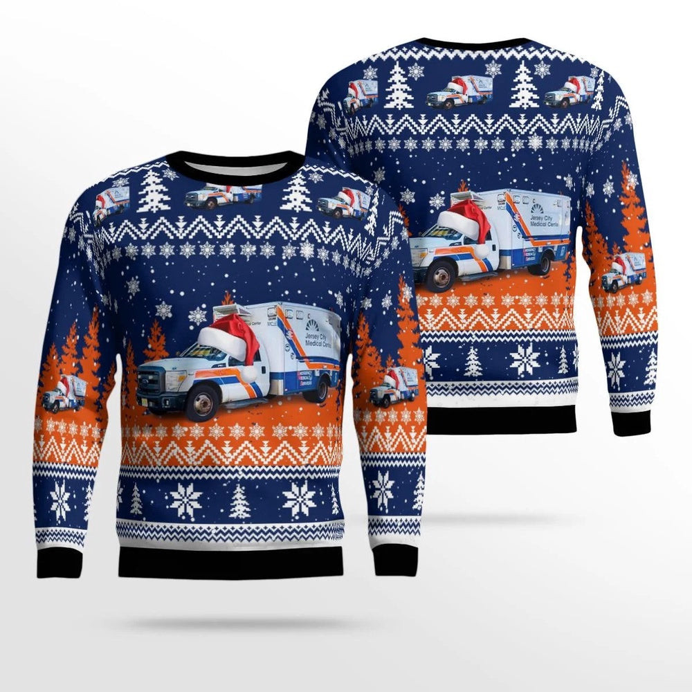 Jersey City Medical Center EMS Jersey City New Jersey Christmas AOP Ugly Sweater Xmas Unisex Sweater Christmas Gifts For Men Women