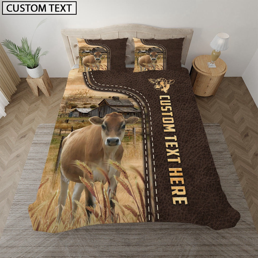 Jersey Custom Text Leather Pattern Bedding Set Farm Bedding Set Couple Gifts