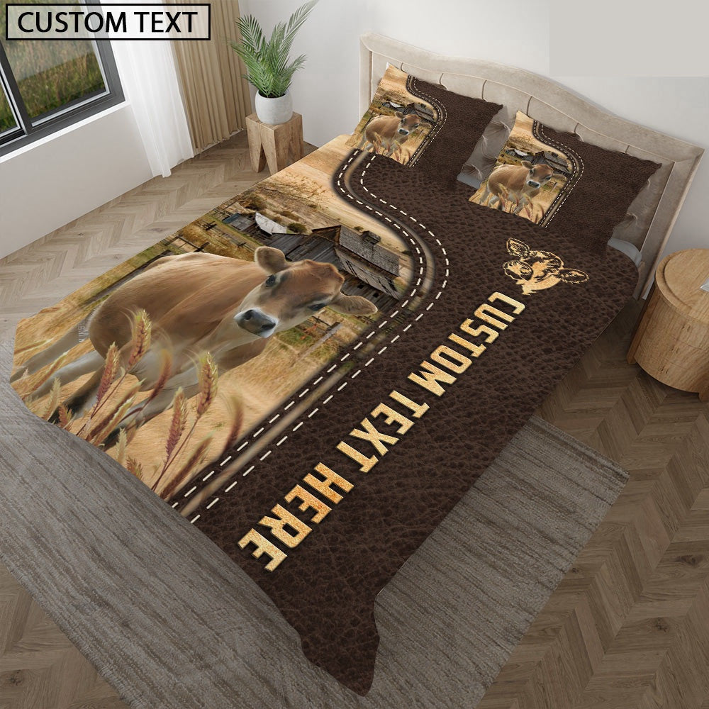 Jersey Custom Text Leather Pattern Bedding Set Farm Bedding Set Couple Gifts
