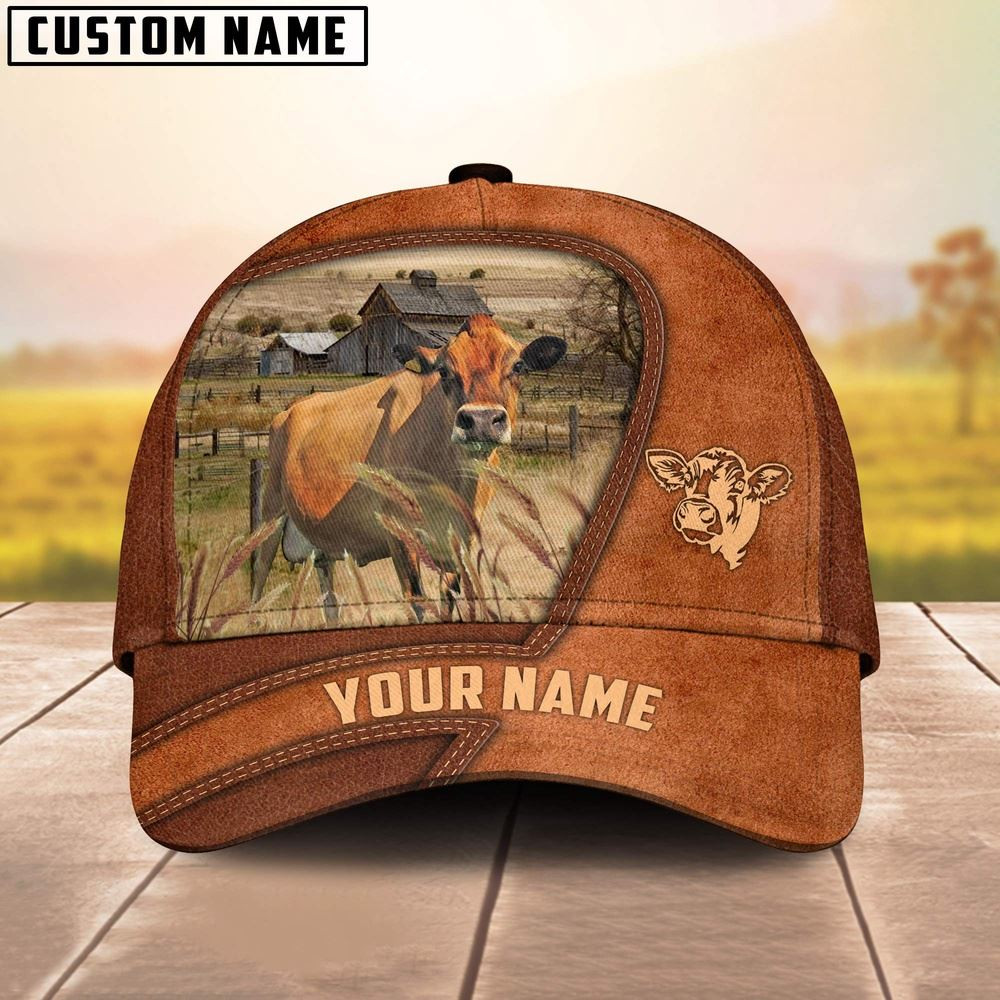 Jersey Customized Name Brown Leather Pattern Cap Farm Cap Farmer Baseball Cap Gift For Farmer