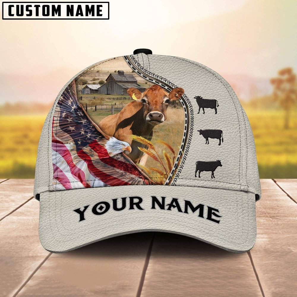 Jersey Eagle US Flag Leather Pattern Customized 3D Cap Farmer Baseball Cap Gift For Farmer