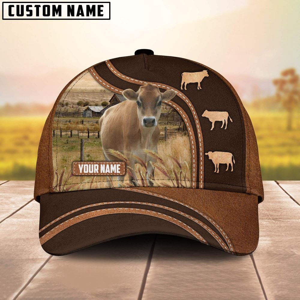 Jersey Leather Brown Pattern Customized Name Cap Farmer Baseball Cap Gift For Farmer