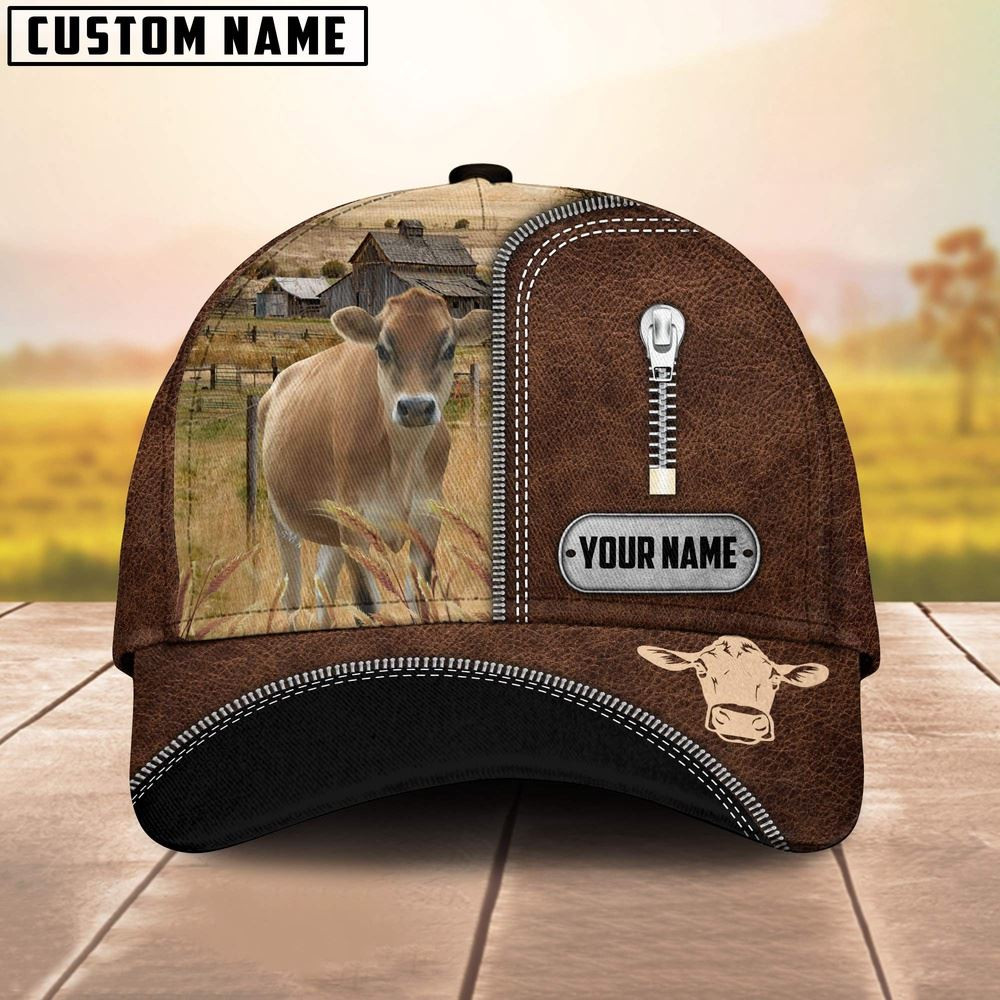 Jersey Leather Zip Pattern Customized Name Cap Farmer Baseball Cap Gift For Farmer