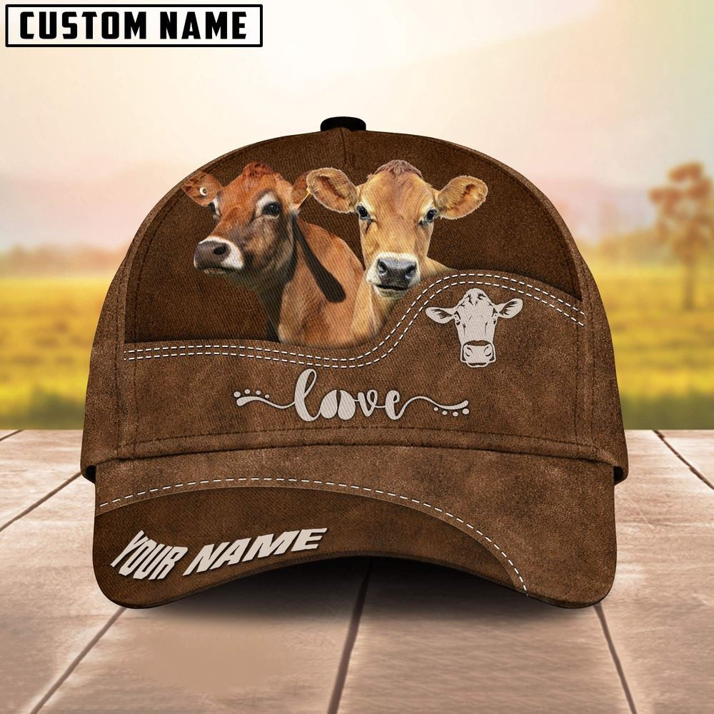 Jersey Love Leather Pattern Customized Name Cap Farmer Baseball Cap Gift For Farmer