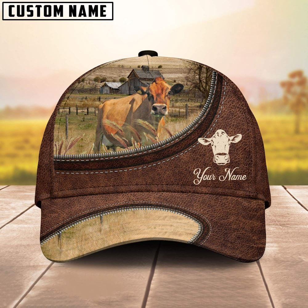 Jersey On The Farm Customized Name Leather Pattern Cap Farmer Baseball Cap Gift For Farmer