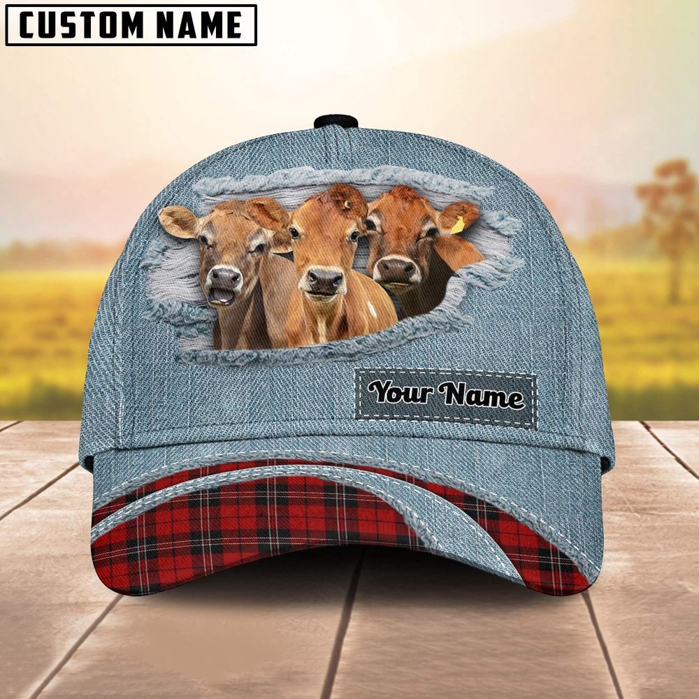 Jersey Red Caro And Jeans Pattern Customized Name Cap Farmer Baseball Cap Gift For Farmer