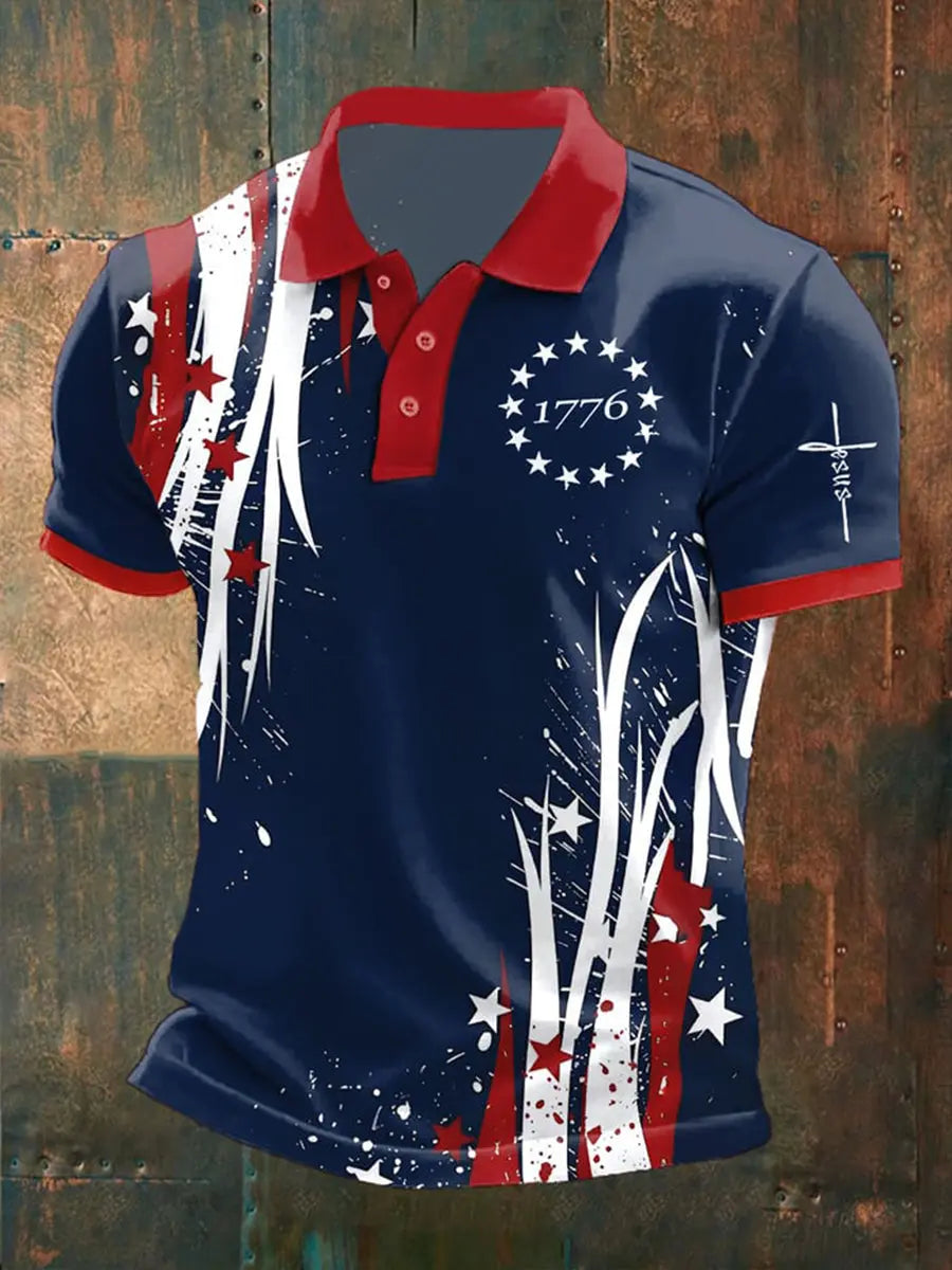 Jesus 1776 Patriotic Polo Shirt Independence Day Gift for Christian Supporters