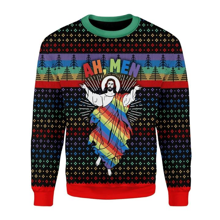 Jesus Ah Men Ugly Christmas Sweater Funny Jesus Support Lgbtq Clothing Xmas Gifts For Lgbt