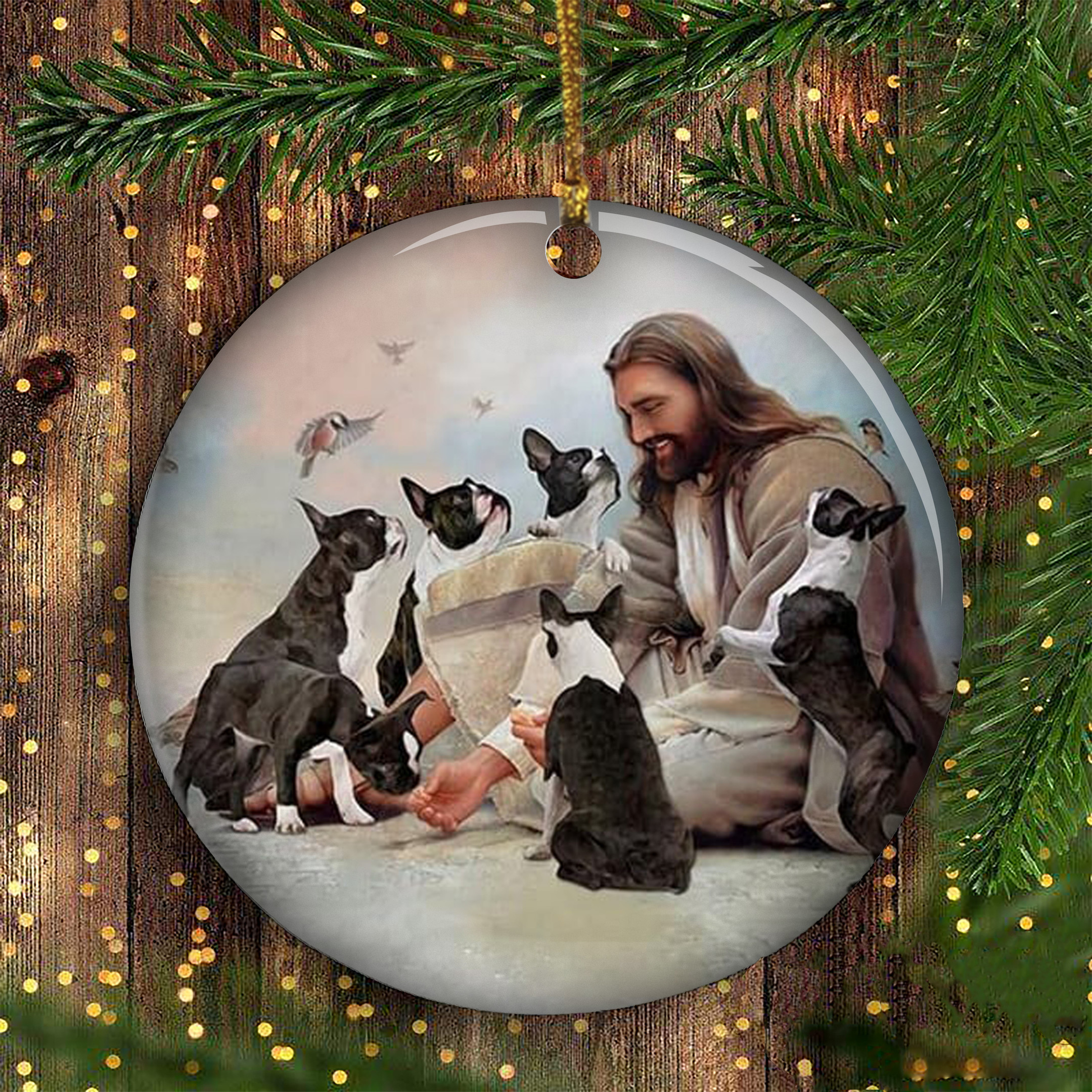 Jesus And Boston Terrier Christmas Ornament Xmas Christian Boston Terrier Decorations
