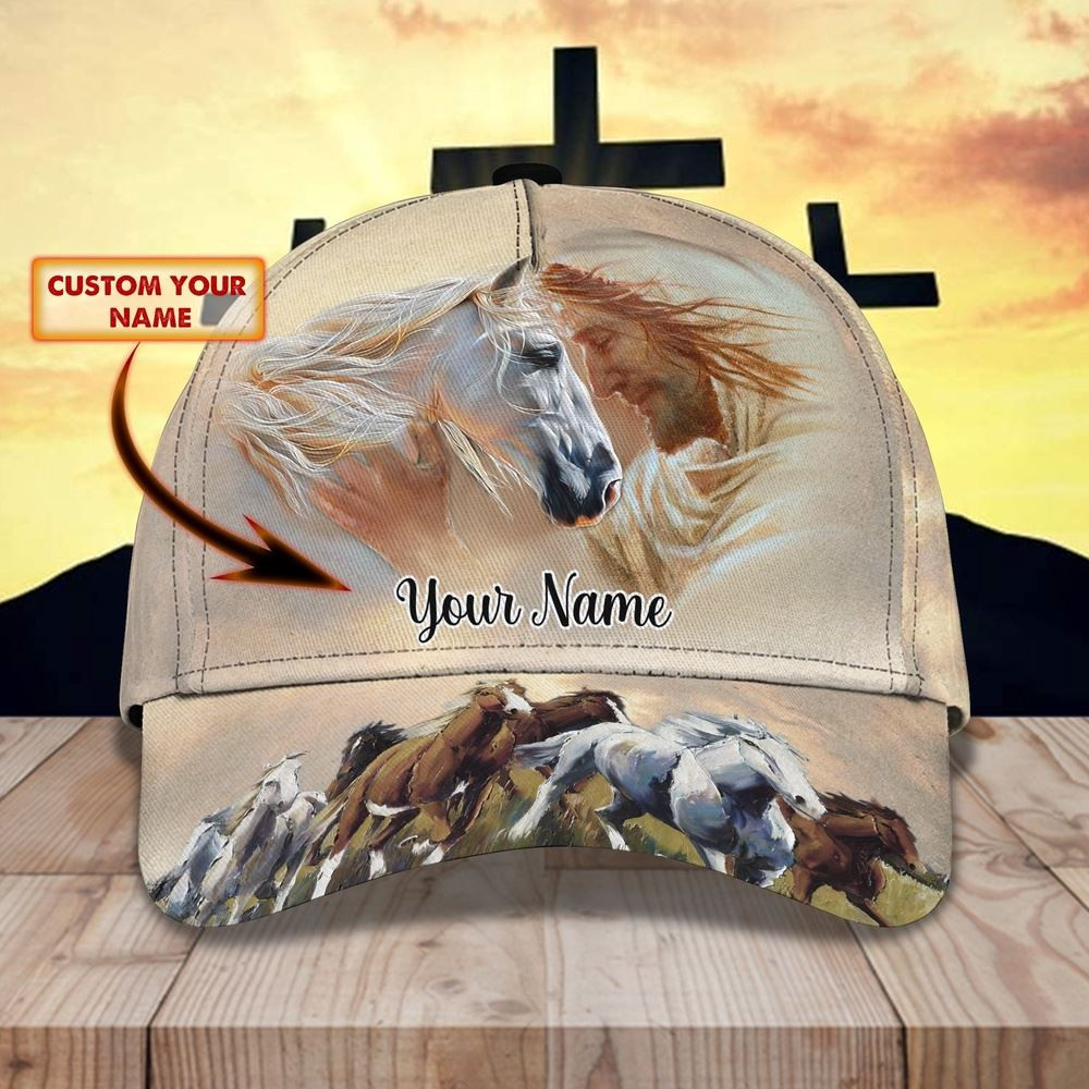 Jesus and Horse Pattern Customized Name Cap Farm Cap Farmer Baseball Cap Gift For Farmer