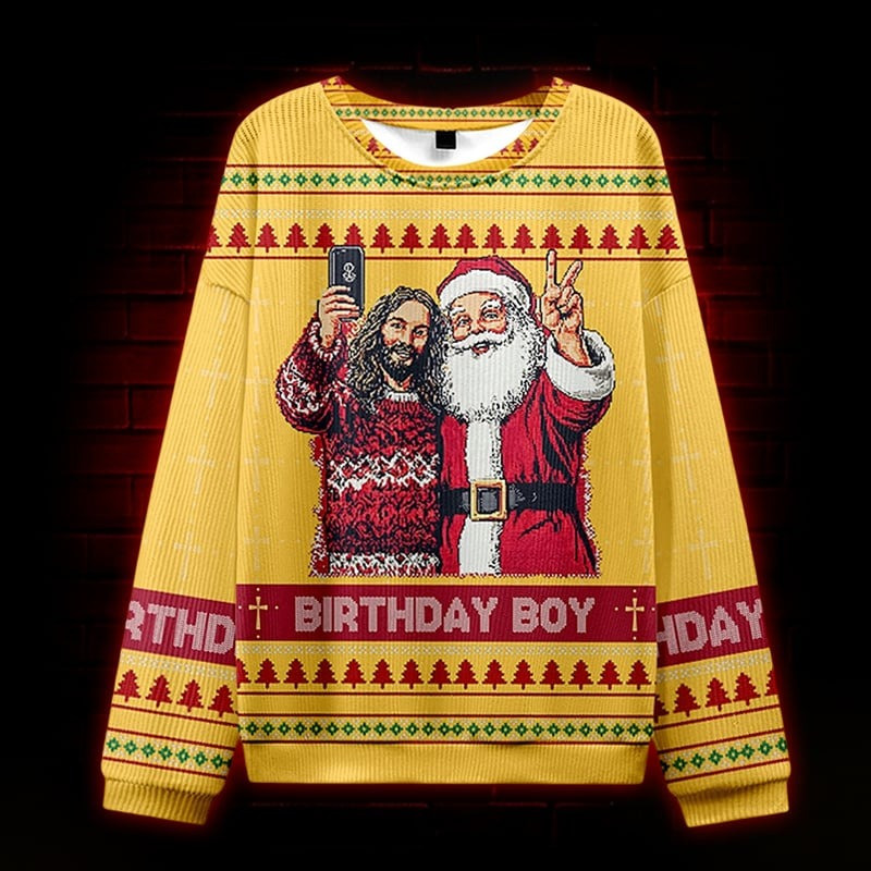 Jesus And Santa Birthday Boy Ugly Christmas Sweater Funny Xmas Apparel Gifts For Holiday