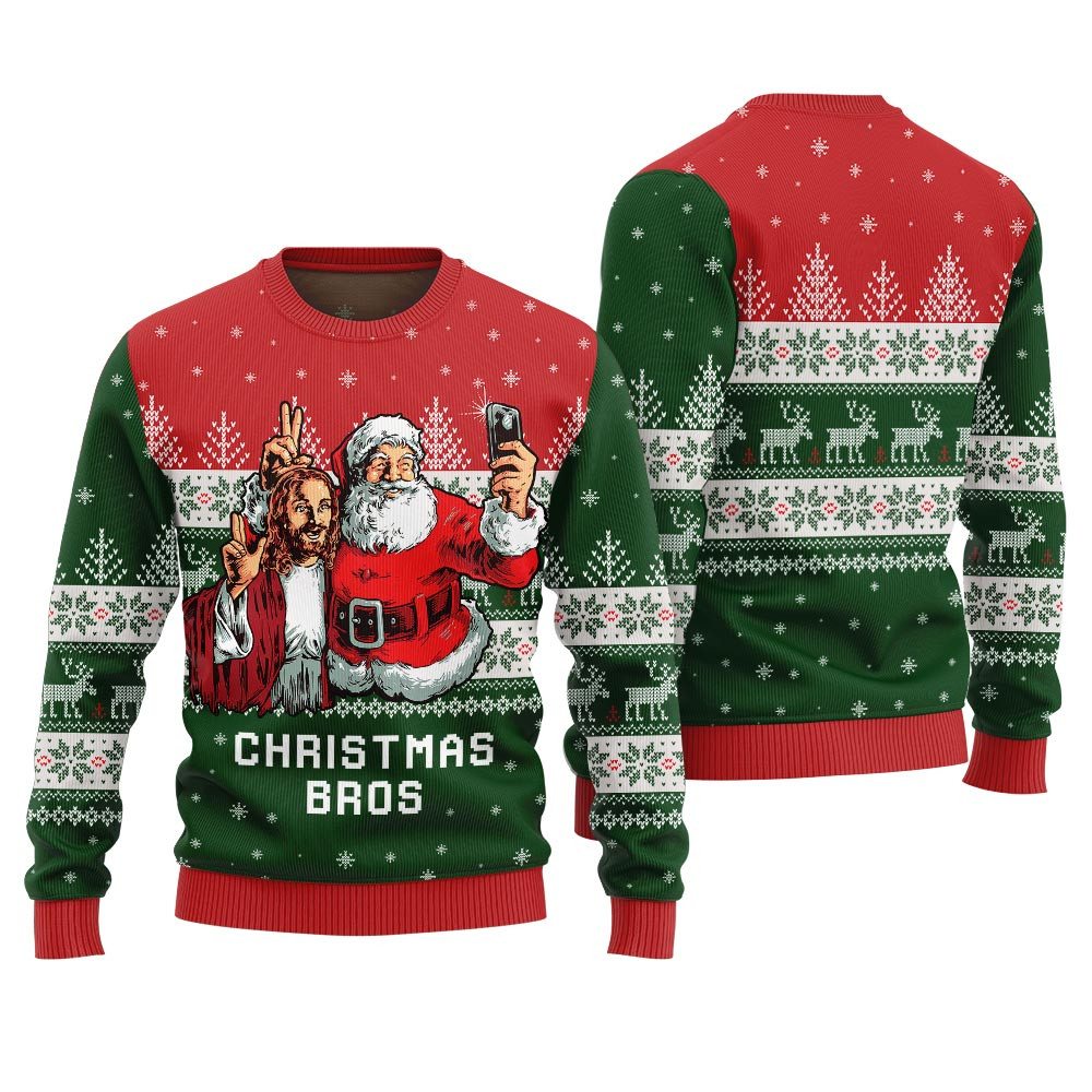Jesus And Santa Christmas Bros Ugly Sweater Seasonal Gift Merch for Cozy Christmas Vibes