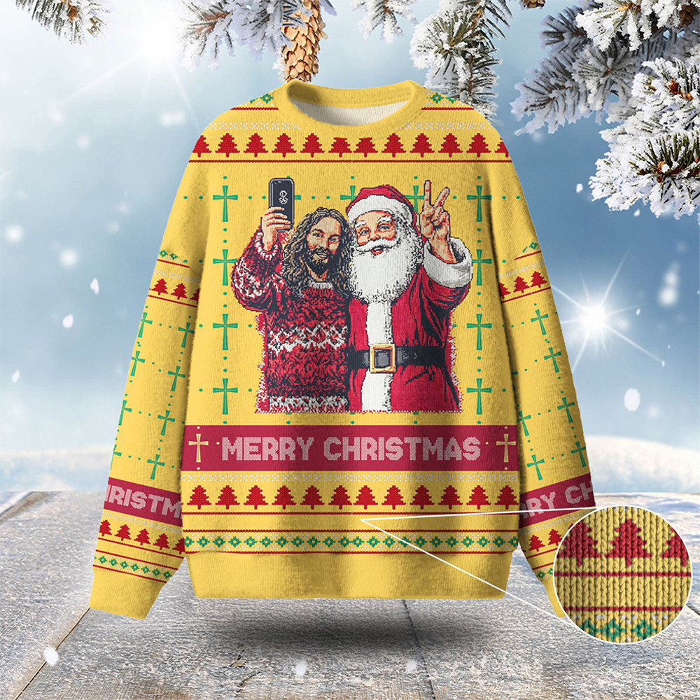Jesus And Santa Claus Selfies Ugly Christmas Sweater Funny Christmas Sweater Xmas Presents