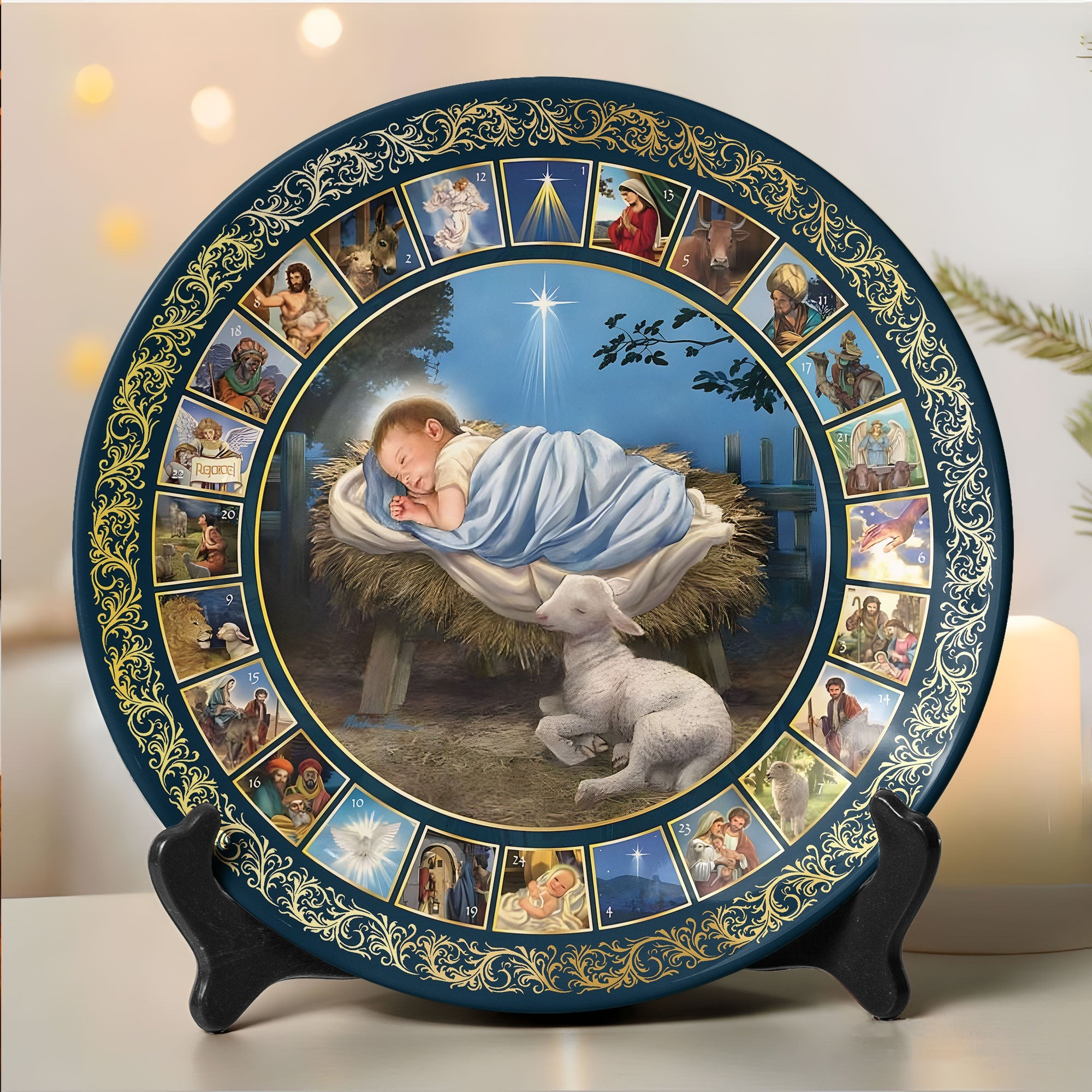 Jesus Baby God's Gift Of Love Advent Calendar Ceramic Plate Christian Nativity Christmas Decor