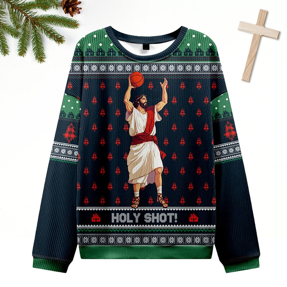 Jesus Basketball Holy Shot Ugly Christmas Sweater Best Xmas Gifts For Jesus Lovers