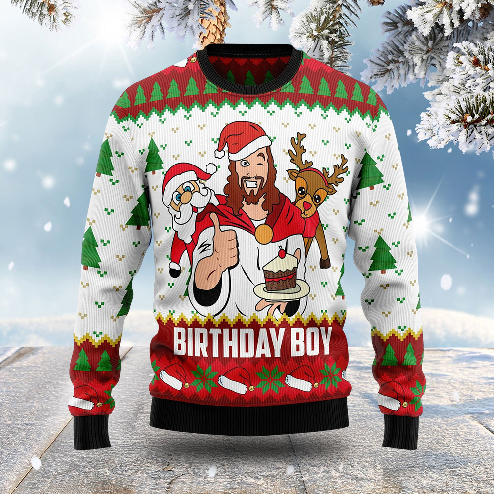 Jesus Birthday Boy Ugly Christmas Sweater Winter Clothing Christmas Gifts For Christians