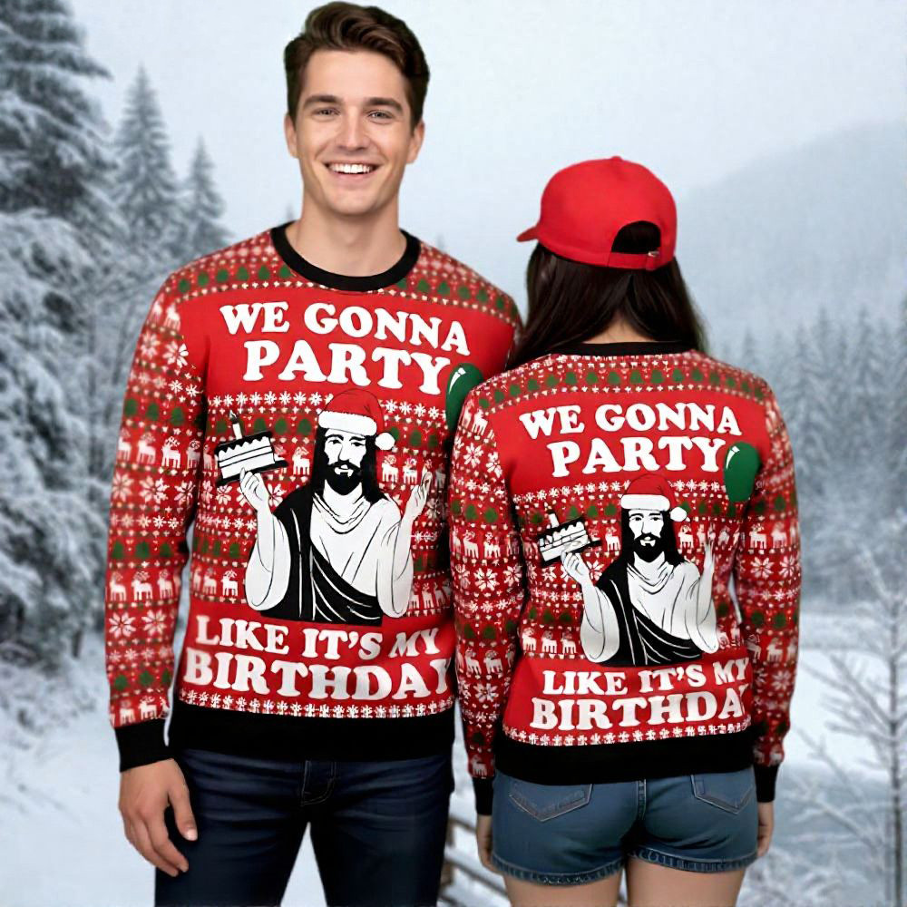 Jesus Birthday Ugly Christmas Sweater We Gonna Party Holiday Wear Christian Gifts For Women