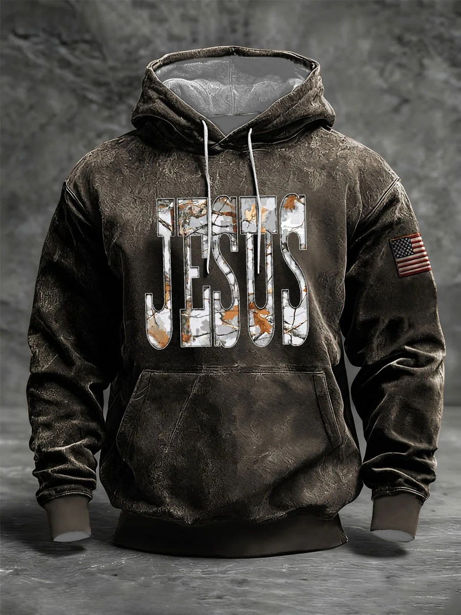 Jesus Camo Graphic Hoodie Men Christian Patriot Faith Apparel Hoodies Best Gift For Men