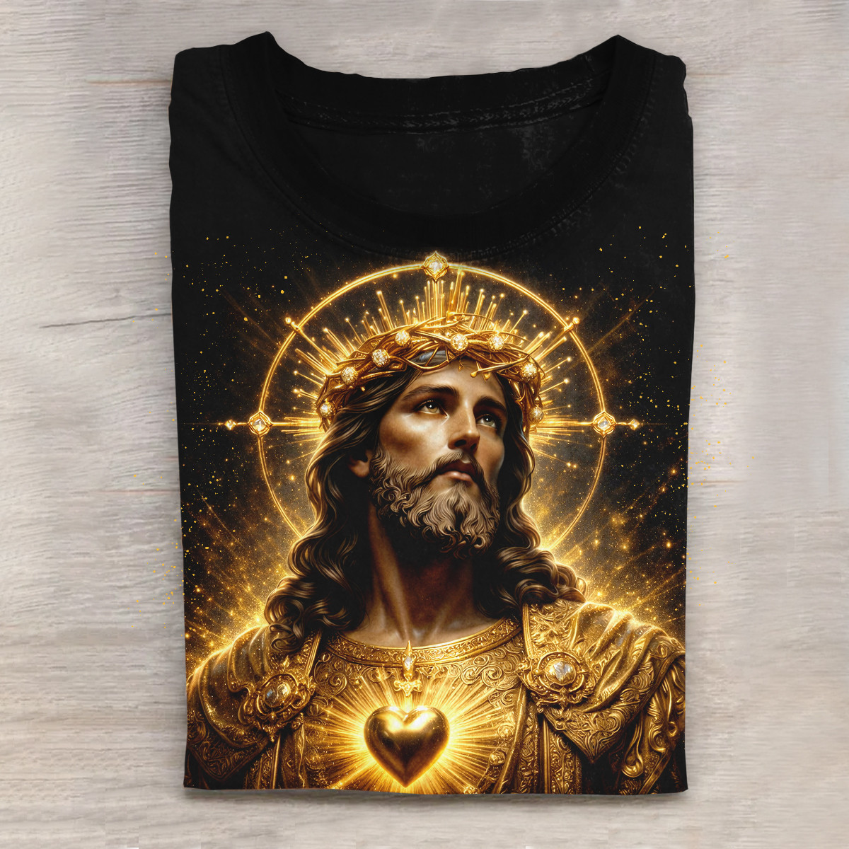 Jesus Christ Golden Heart Christian T-Shirt Faith Based Clothes Unique Gift For Christians