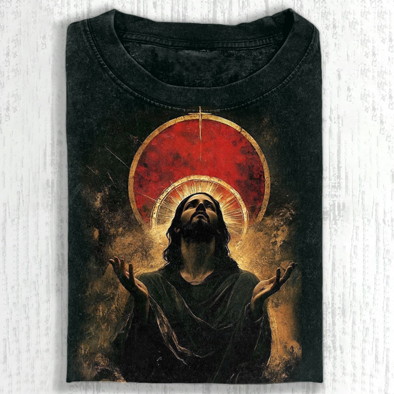 Jesus Christ Looking Upward Graphic T-Shirt Christian Art Faith Based Clothes Gift For Christians